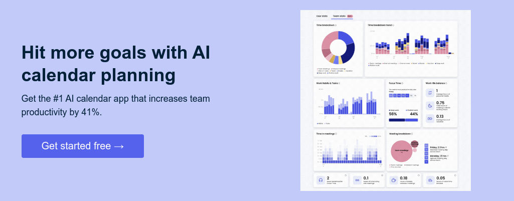 Hit more goals with AI calendar planning   Get the #1 AI calendar app that increases team productivity by 41%.